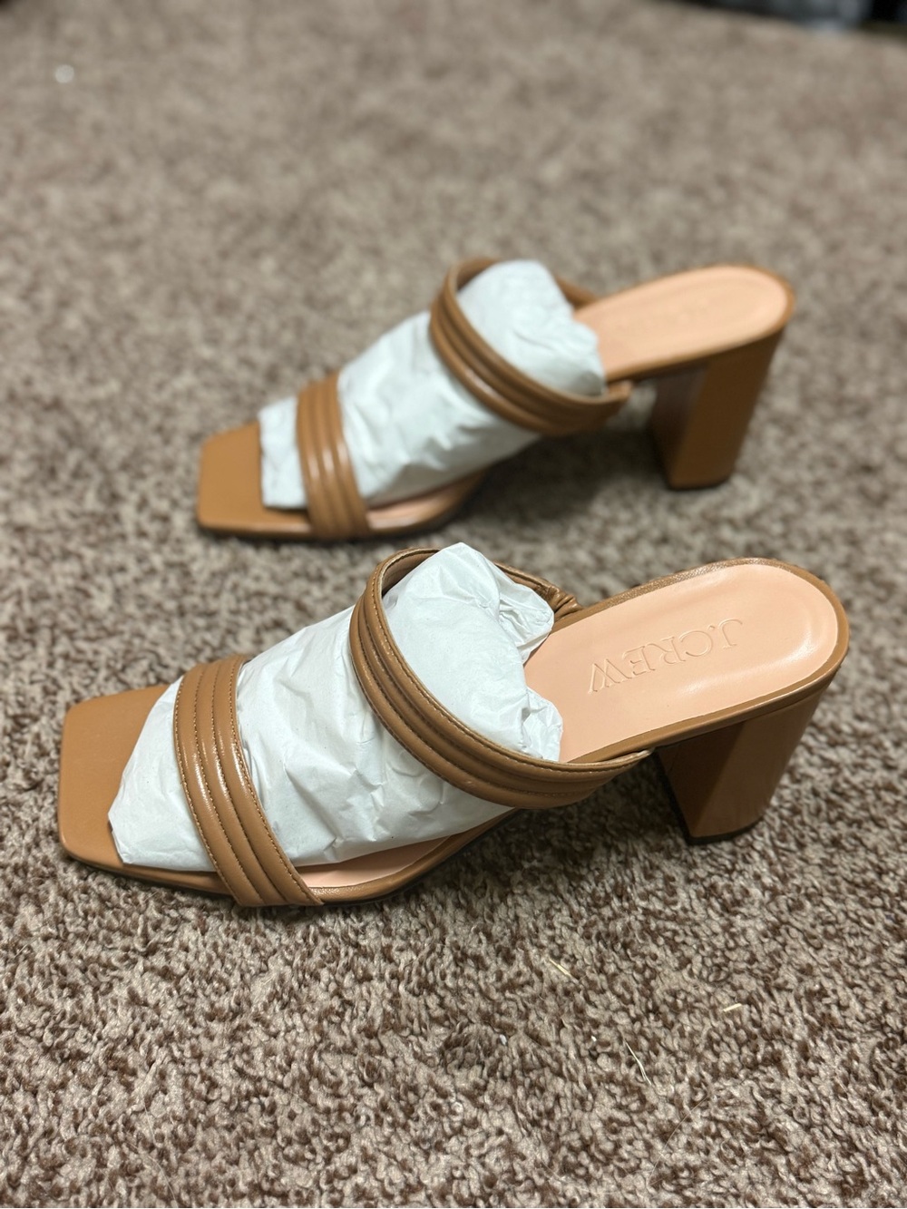 J. Crew Tan Block Heel Leather Mules